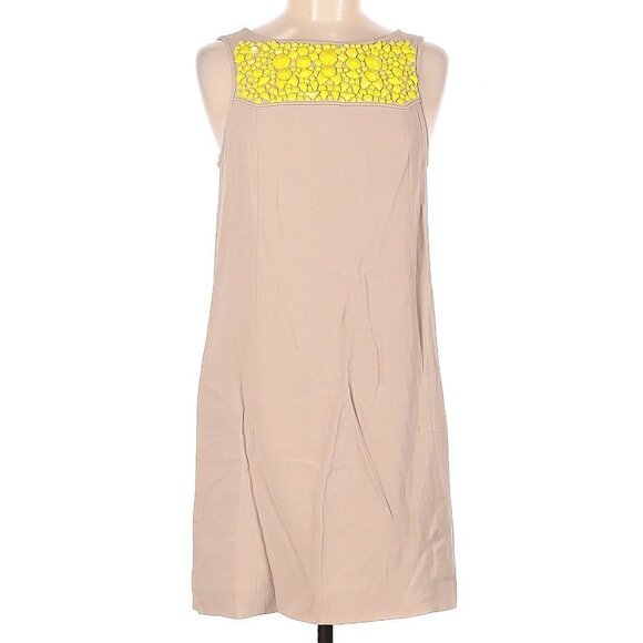 NWOT Tibi Iona Tan Yellow Beaded Shift Sleeveless Mini Dress - Picture 1 of 11